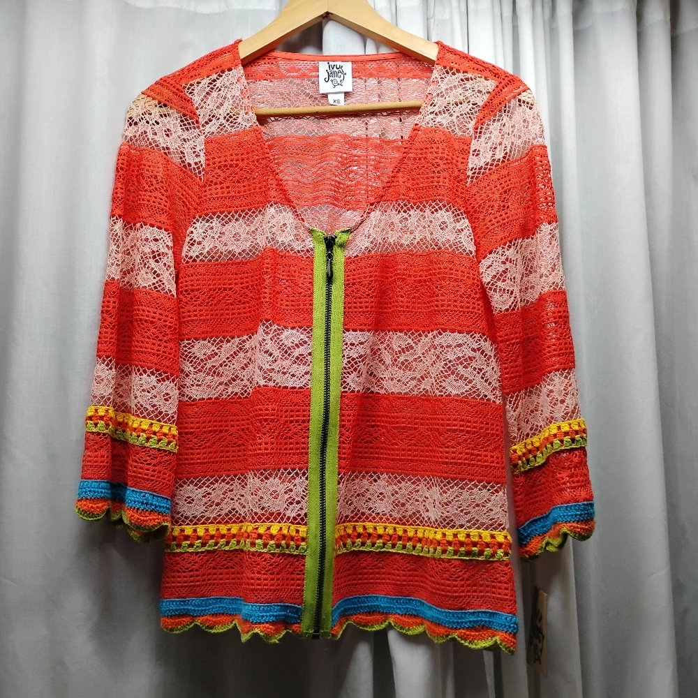 Ivy Jane orange knit embellished zip up jacket, Size XS NWT